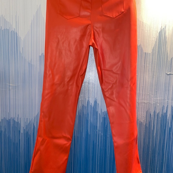 Orange Faux Leather Straight Leg Pants - Picture 4 of 5